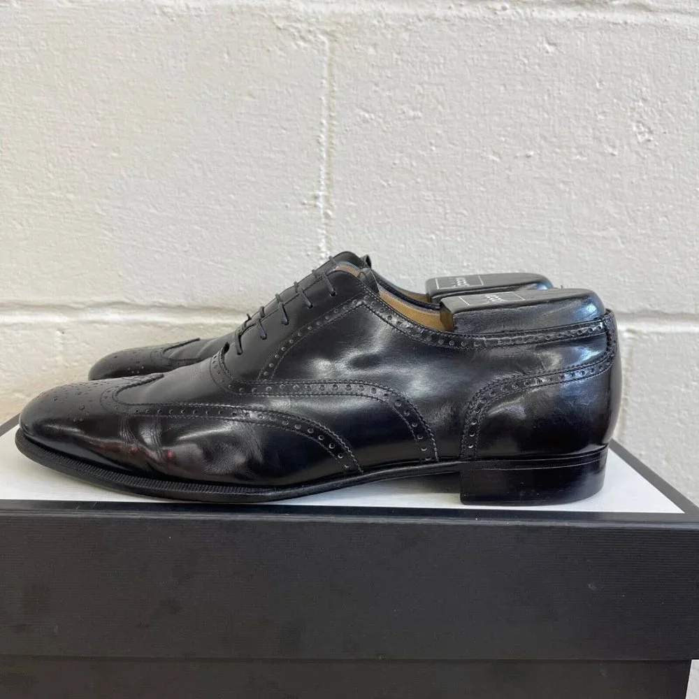Salvatore Ferragamo Black Leather Wingtip Oxford Dress Shoes Lace up Men's 10‎ D